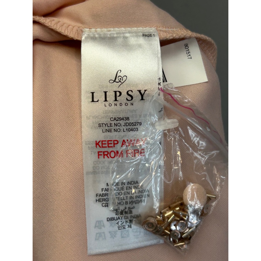 Lipsy London Dress Women 14 Blush Pink Halter Embellished Tiered Chiffon Party - Picture 5 of 11